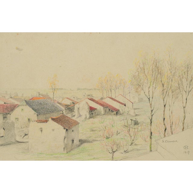 H. Christiansen, Houses at Saint-Clüment Murthe-Et-Monthscellan, 1917, Pencil on Paper For Sale - Image 3 of 3