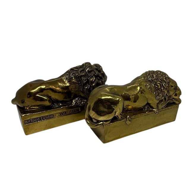 1940s 1940’s Italian Canova Lion Cast Brass Bookends - A Pair For Sale - Image 5 of 12
