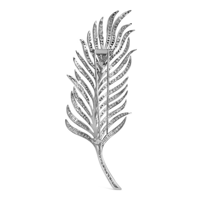 18K White Gold 2 7/8 Cttw Diamond Feather Brooch Pin (G-H Color, VS1-VS2 Clarity) For Sale - Image 4 of 6