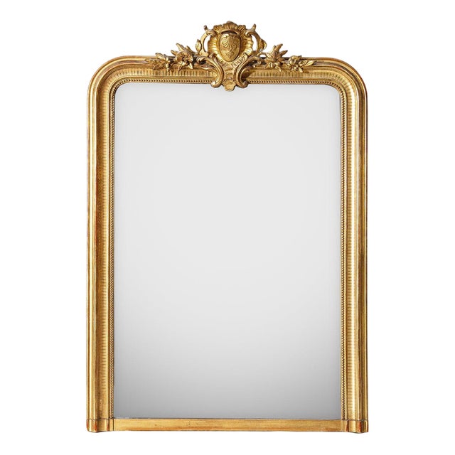 19th Century Louis Philippe Mirror with Flower and Shield Crest For Sale