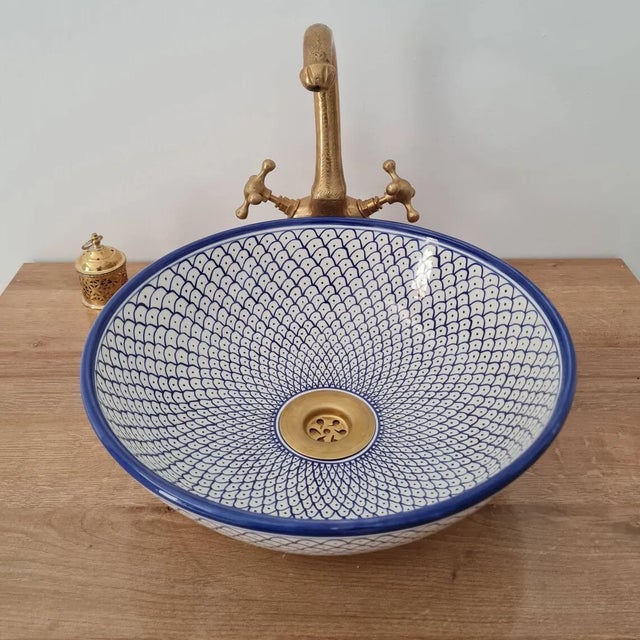 Contemporary Zerka' Ceramic Sink Bowl Painted With Fish Eyes For Sale - Image 4 of 7