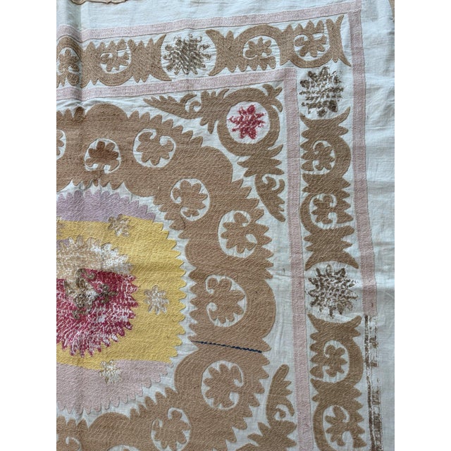 Uzbekistan Suzani Tablecloth - Tribal Textile 4' X 4'1'' For Sale - Image 11 of 18