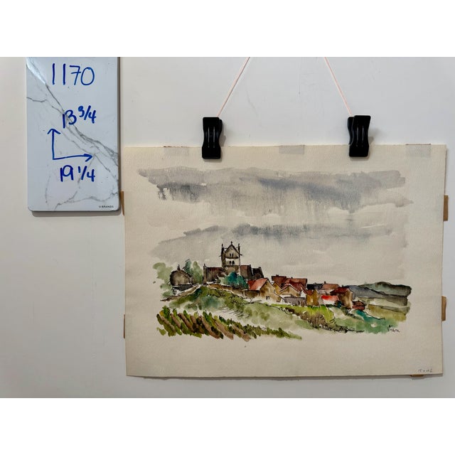 Paper Henry Emil Salloch Original Watercolor on Paper Picturesque Hilltop Village, 1972. For Sale - Image 7 of 7