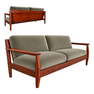Brazilian Modern Sofa in Rosewood and Celadon Mohair, Attributed to Jean Gillon, Brazil, 1960s - Lot 703 For Sale