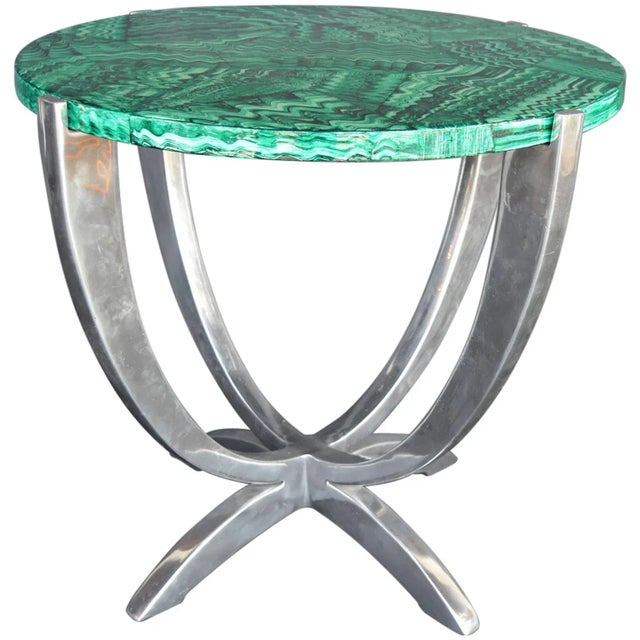 Art Deco Faux Malachite and Aluminum Table For Sale In Los Angeles - Image 6 of 6