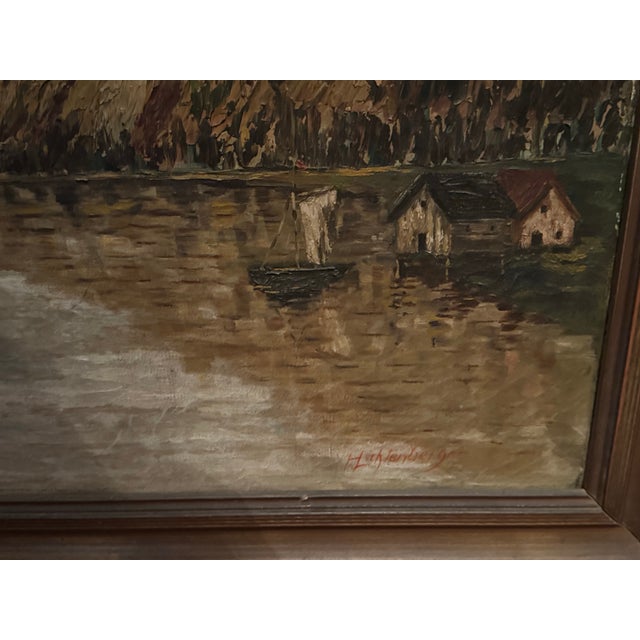 Antique Norwegian Seascape Village Oil Painting on Canvas H Lichtenberger For Sale - Image 6 of 11