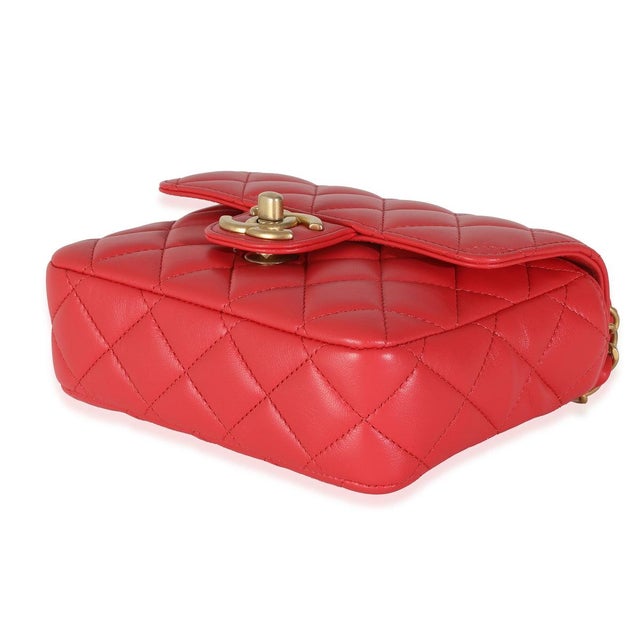 Animal Skin Red Quilted Lambskin Coco Pins Mini Flap Bag For Sale - Image 7 of 9