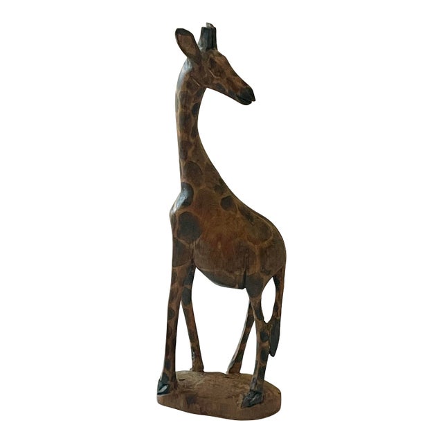 Vintage African Hand Carved Muhuhu Wood Giraffe For Sale