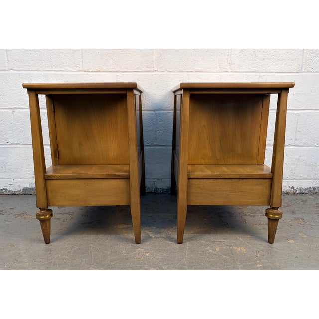 Mid-Century Modern Pair of Mid 20th Century Walnut and Brass Nightstands by White Furniture For Sale - Image 3 of 12