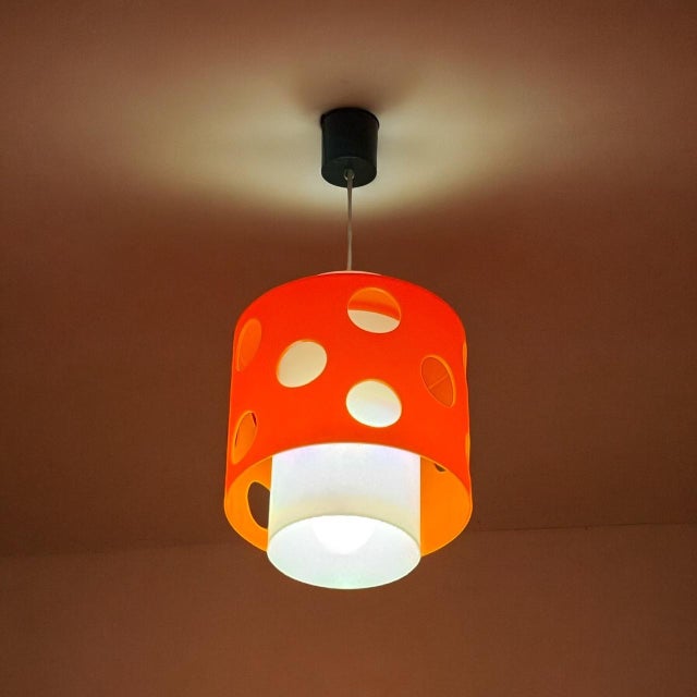 Space Age Hanging Lamp with Orange and White Lampshade, 1970s For Sale - Image 9 of 11