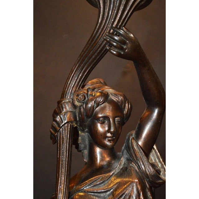 19th Century 19th Century French Bronze Figural Lady Lamp with Opaline Globe, 1865 For Sale - Image 5 of 18