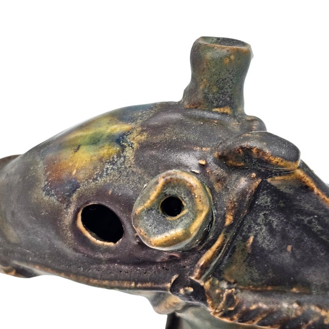 Green Chinese Sancai Style Drip Glaze Ceramic Horse Figure Ocarina 10.5" For Sale - Image 8 of 12