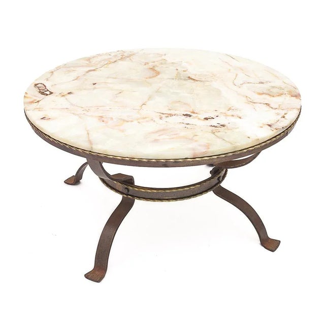 Round Coffee Table in Wrought Iron & Onyx, 1950s For Sale - Image 6 of 10