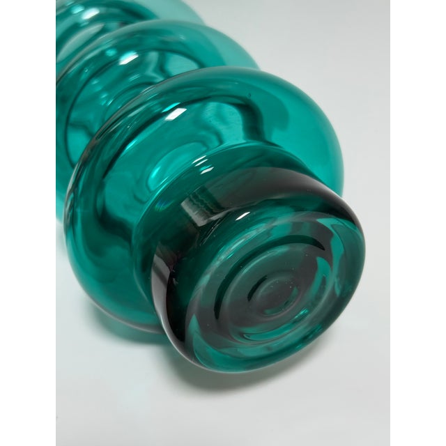 Glass Mid 20th Century Tamara Aladin for Riihimaki Finland Large Turquoise Green Glass Vase For Sale - Image 7 of 9
