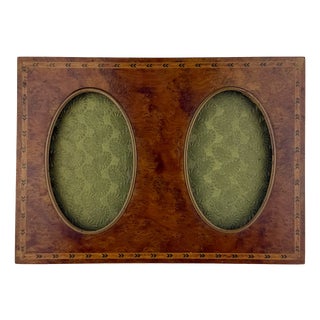 19th Century Antique French Napoleon III Burl Wood Double Photo Frame For Sale