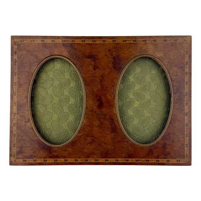 19th Century Antique French Napoleon III Burl Wood Double Photo Frame For Sale
