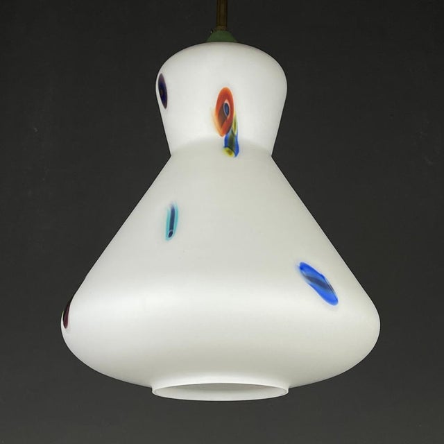 Mid-Century Italian Opaline Murano Glass Pendant Lamp by Stilnovo, 1950s For Sale - Image 11 of 14