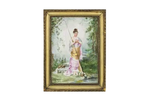19th Century Painted Porcelain Plate with Fisher Woman