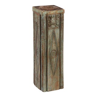 Vintage Carved Rustic Wooden Display Pedestal Candle Holder For Sale