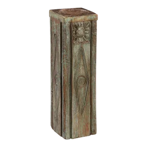Vintage Carved Rustic Wooden Display Pedestal Candle Holder