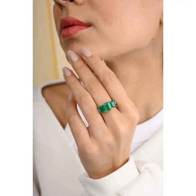 Not Yet Made - Made To Order 4.14 Ctw Three Stone Engagement Ring Size 5 For Sale - Image 5 of 8