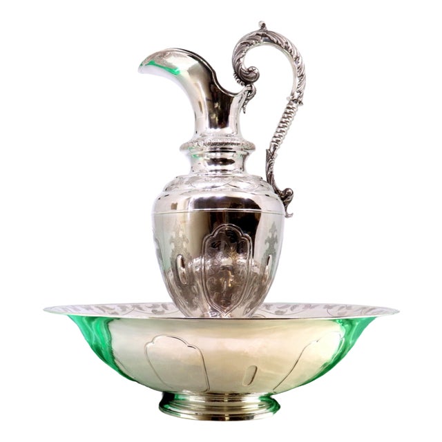 Lavender and Silver Ewer with Guilloche Engravings For Sale