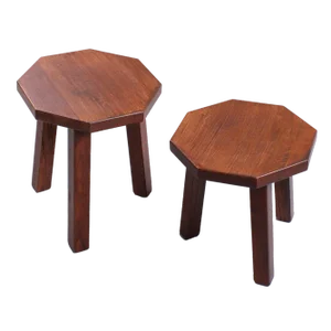 Brutalist Oak Hexagonal Side Tables in the style of Charlotte Perriand, 1950s, Set of 2