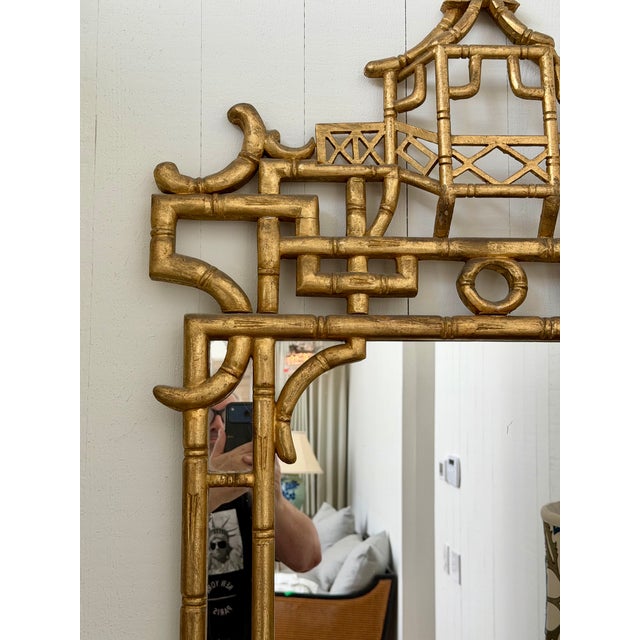 Hollywood Regency Faux Bamboo Chinoiserie Pagoda Mirror For Sale - Image 4 of 8