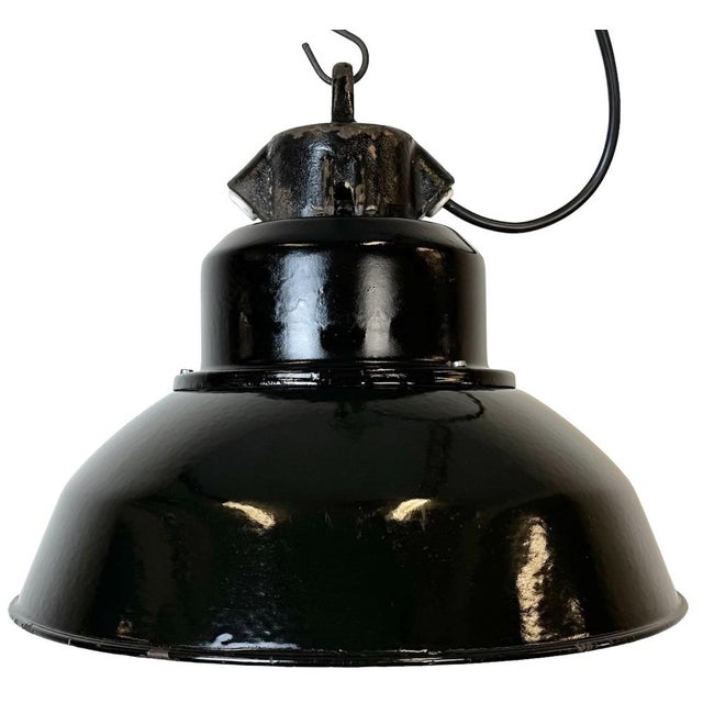 Industrial Black Enamel Factory Lamp with Cast Iron Top from Elektrosvit, 1960s For Sale - Image 17 of 17