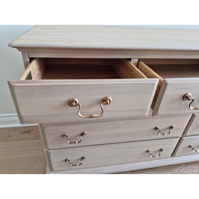 1990s 1990s Durham Furniture Co. Custom Finished Solid Cherry Triple Dresser in Weathered Tan With Aged Brass Hardware For Sale - Image 5 of 17