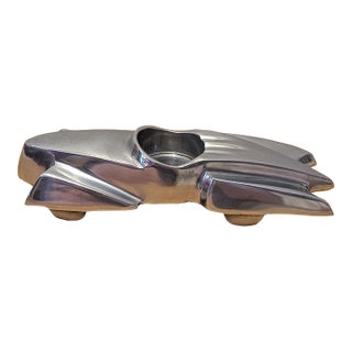 Vintage Cast Aluminum Roadster Car Ashtray Candle Holder Mid-Century Art Deco "P" Mark For Sale