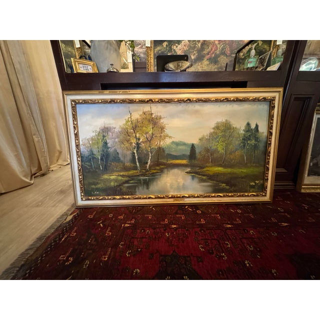 Vintage Mid-Century Landscape Oil Painting on Board, Signed “C. Fai” – Framed River Scene, 1950s–1960s [Sr] For Sale In Seattle - Image 6 of 8