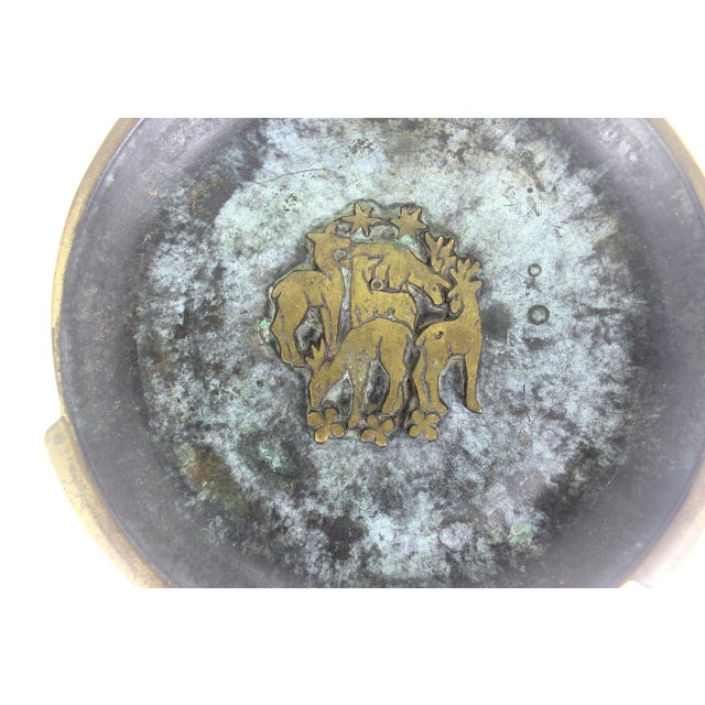 Mid Century Modern Verdigris Brass Plate With Deer For Sale - Image 9 of 10