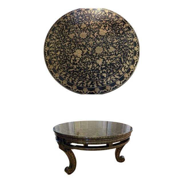 20th Century Anglo-Indian Style Black Lacquer and Parcel-Gilt Circular Table For Sale