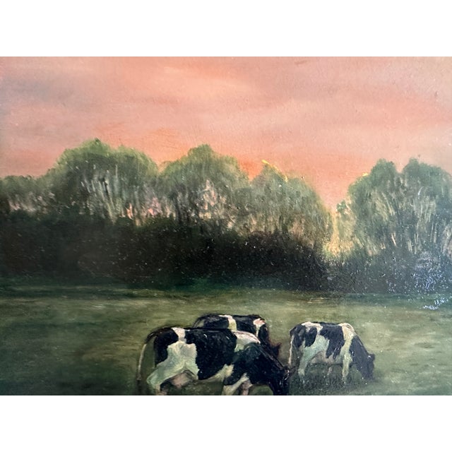 Gustafsen, Pastoral Landscape with Grazing Cows at Dusk, 2002, Oil Painting For Sale - Image 9 of 15