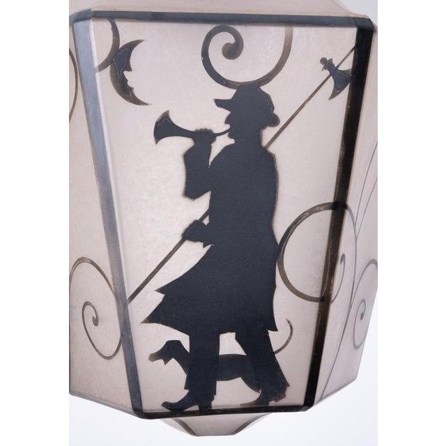 Glass Art Deco Hexagon Hall Lamp Night Watcher, Germany, 1920s For Sale - Image 7 of 10