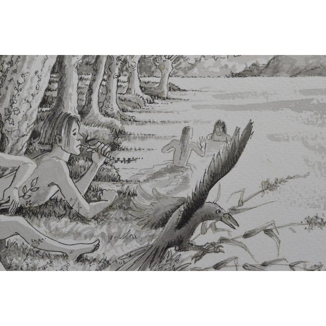 Figurative Marc Dumont French Figurative Ink & Wash “Le Corbeau / Bain a Corbie,” 20th Century For Sale - Image 3 of 8