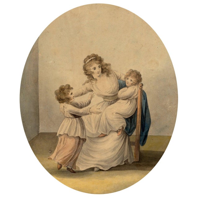 Paper Attrib. Henry William Bunbury, Lady Rushout Seated & Children, Watercolour For Sale - Image 7 of 7