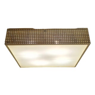 Mid-Century Minimalist Square Ceiling Light with Yellow Metal Housing and Frosted Glass Panel, 1960s For Sale