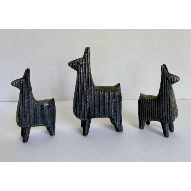 Metal Set of 3 Brutalist Industrial Cast Iron Llama Figurines For Sale - Image 7 of 10