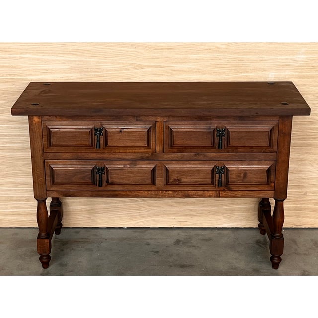 19th century Spanish antique walnut chest of four drawers and original iron hardware. You can use like a commode or chest...