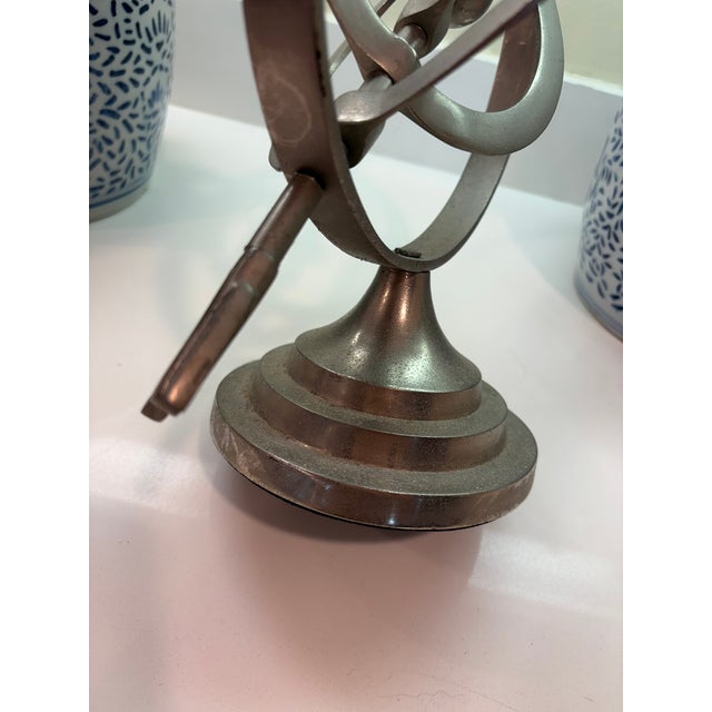 Silver Vintage Metal Armillary Sphere With Arrow Tabletop Sculpture Globe Office Decor For Sale - Image 8 of 9