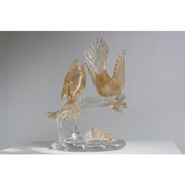 Italian Hand-Blown Murano Glass and 24 Karat Gold Bird Sculpture by Elio Raffaeli, 1970s For Sale - Image 10 of 18