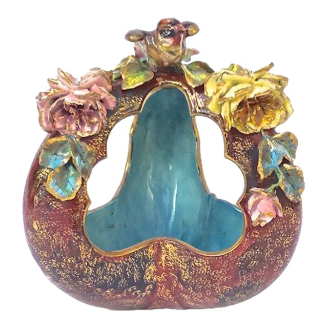 Antique Majolica Bird & Floral Basket For Sale