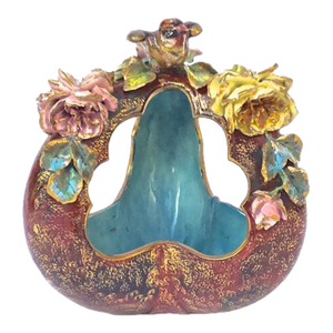 Antique Majolica Bird & Floral Basket