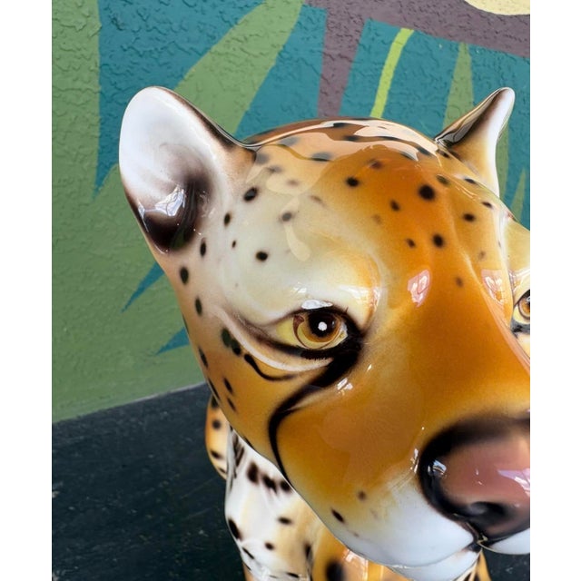 Orange Italian Hand-Painted Ceramic Cheetah For Sale - Image 8 of 11