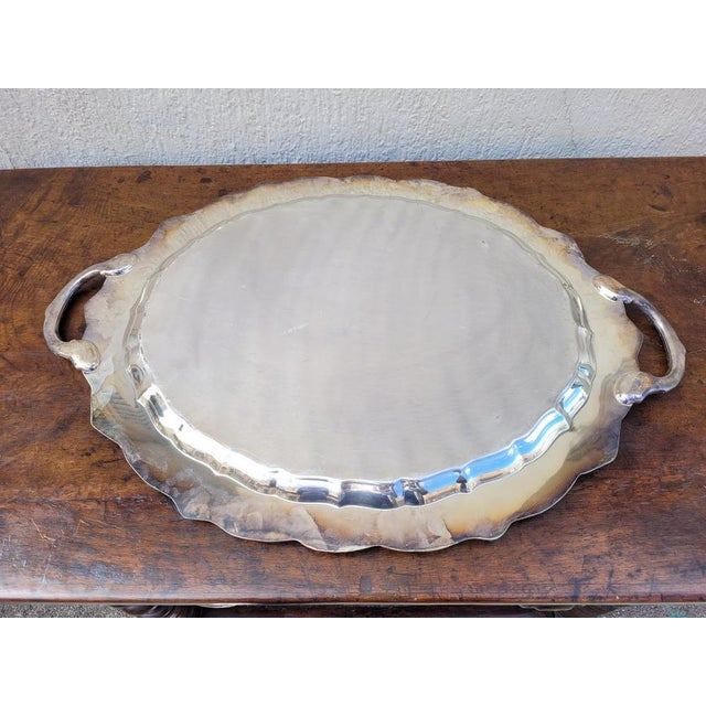 Metal Antique Silver Metal Tray For Sale - Image 7 of 17