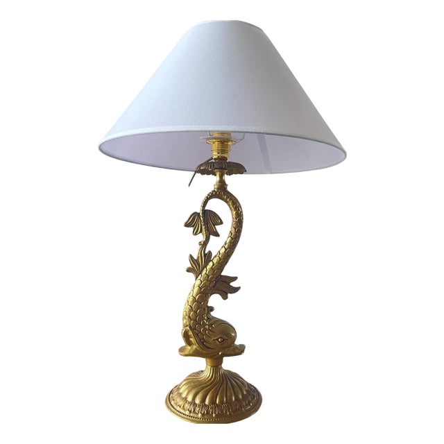 Louis XV Style Gilt Bronze Dolphin Lamp, 1950s For Sale
