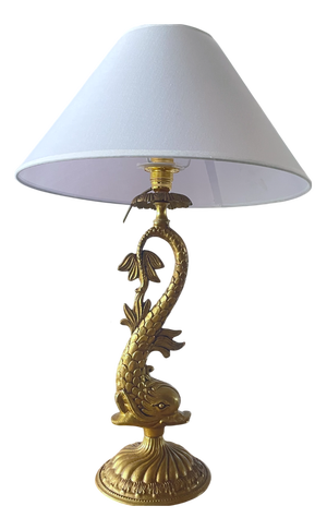 Louis XV Style Gilt Bronze Dolphin Lamp, 1950s