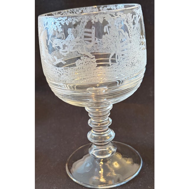 1930s Cambridge Imperial Fox Hunt Scene Glass Goblets Tally Ho Hay Day - Set of 9 For Sale In Chicago - Image 6 of 15